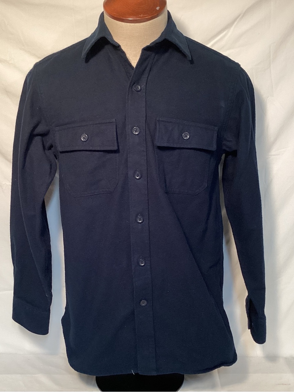 L.L. Bean Mens Navy Blue Chamois Cotton Long-Sleeve Button-Down Shirt Size Small